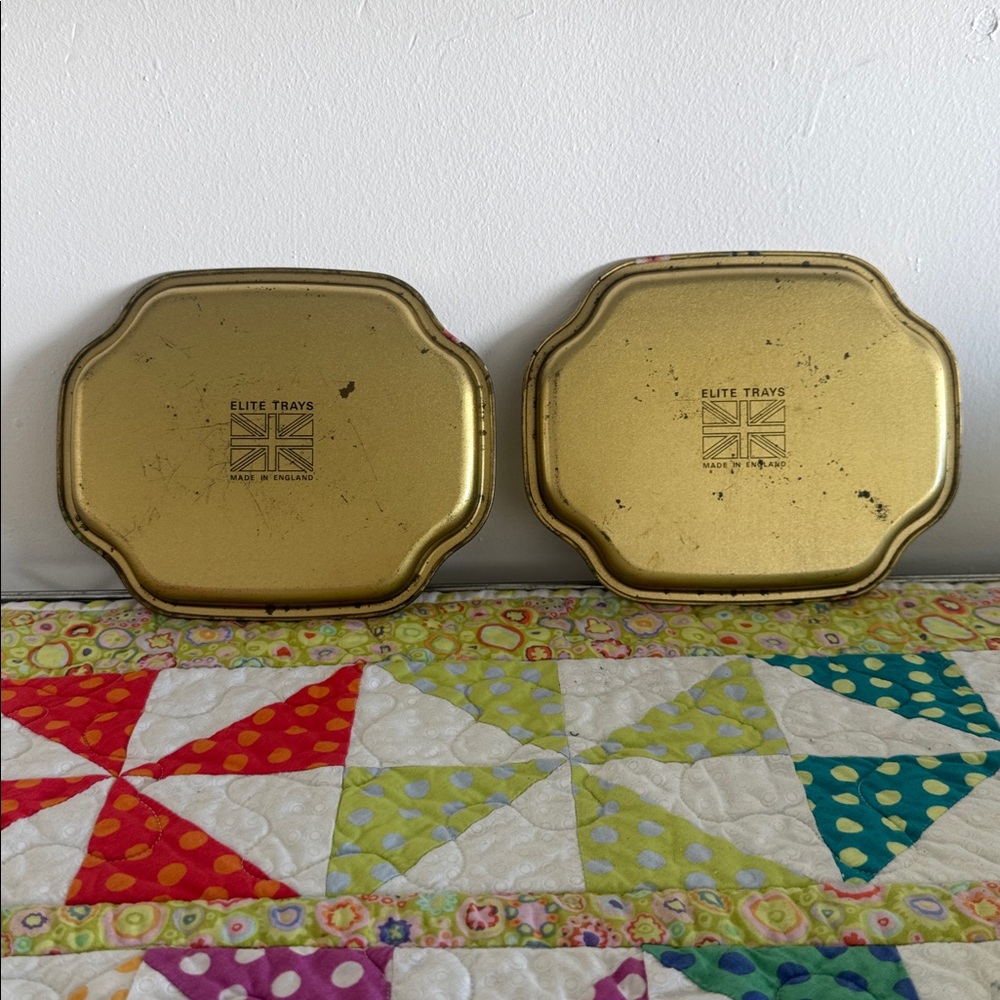 Vintage Floral and Bird Gold Decorative Trays, Elite Trays Made In England 7”x6” - Picture 2 of 2